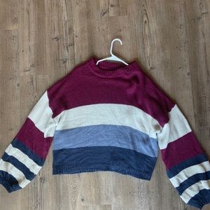Ballon Sleeve Striped Sweater